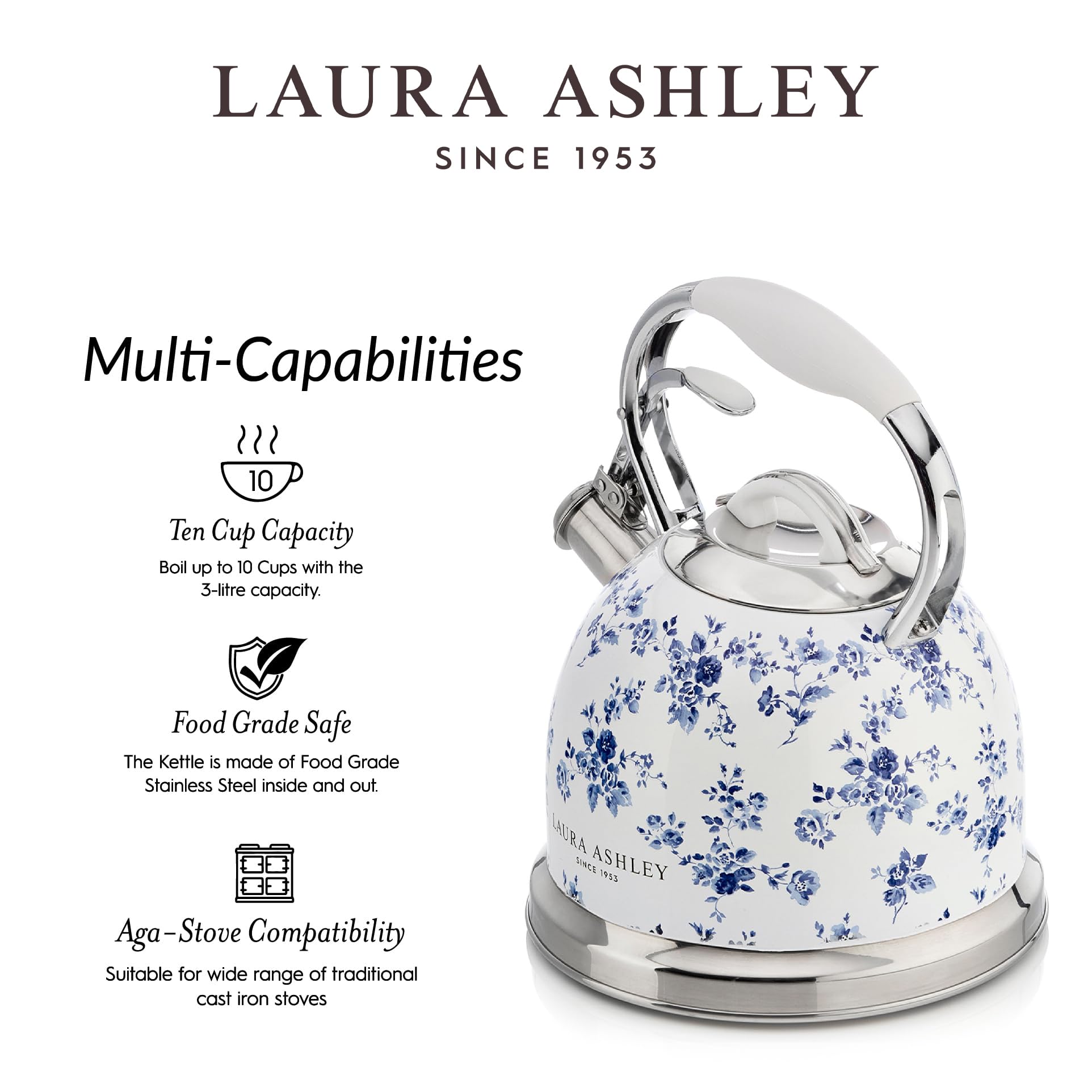 Amazon | Laura Ashley 3L 笛吹きティーケトル - ステンレス